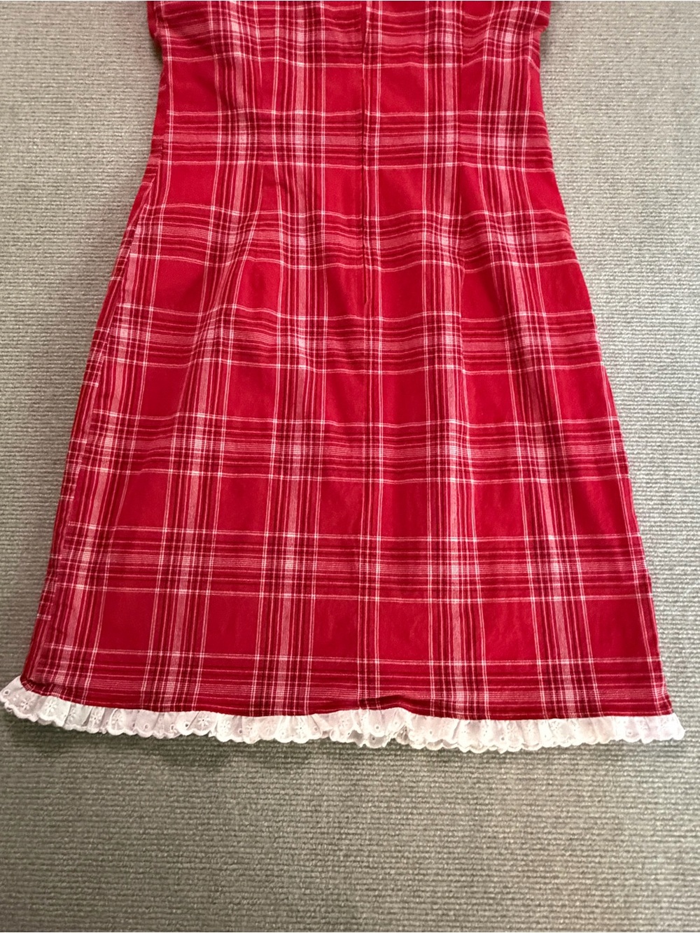 Y2K Jodi Kristopher Red Plaid Lace Trim Babydoll Slip Dress Sz 9/10 4th of July - Picture 7 of 13